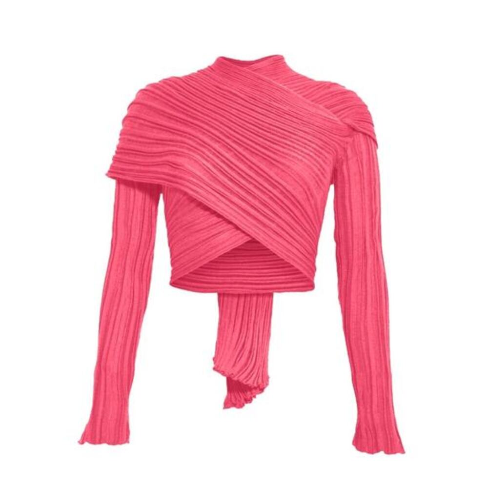 Ioanna Kourbela Archetypes Coral Pink Greek Cotton Versatile Wrap Cardigan 6/8